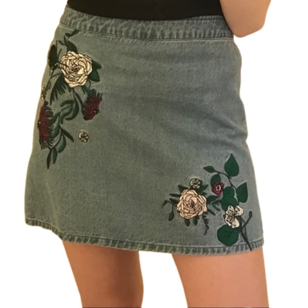 Embroidered Denim Mini Skirt